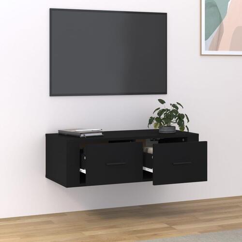 Væghængt tv-bord 80x36x25 cm konstrueret træ sort