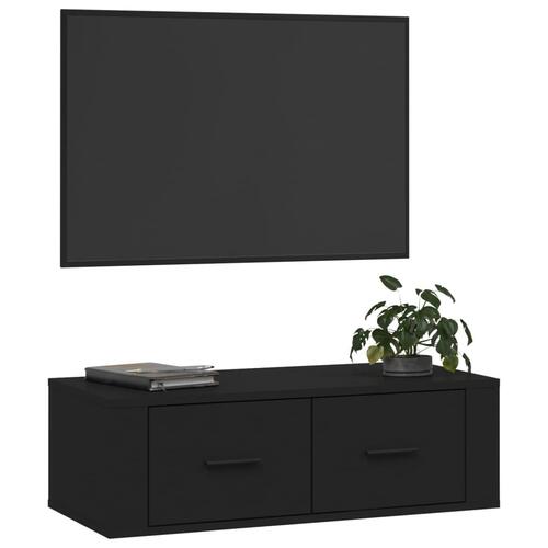Væghængt tv-bord 80x36x25 cm konstrueret træ sort
