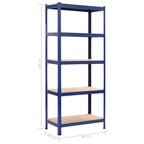 Opbevaringsreol 80 x 40 x 180 cm stål og MDF blå