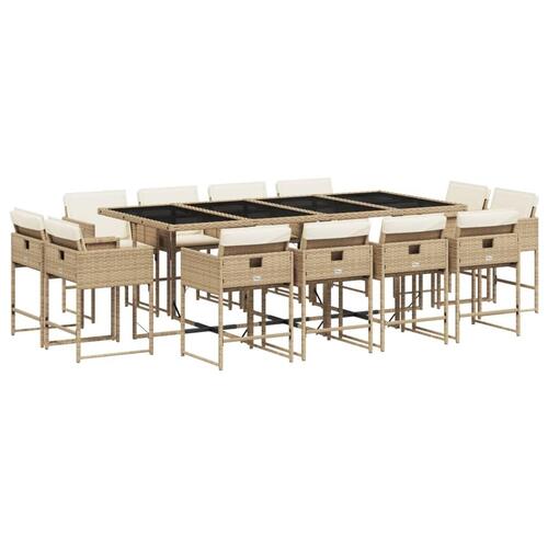 Spisebordssæt til haven 13 dele med hynder polyrattan beige