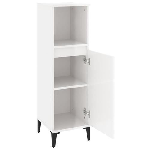Badeværelsesskab 30x30x100 cm konstrueret træ hvid højglans