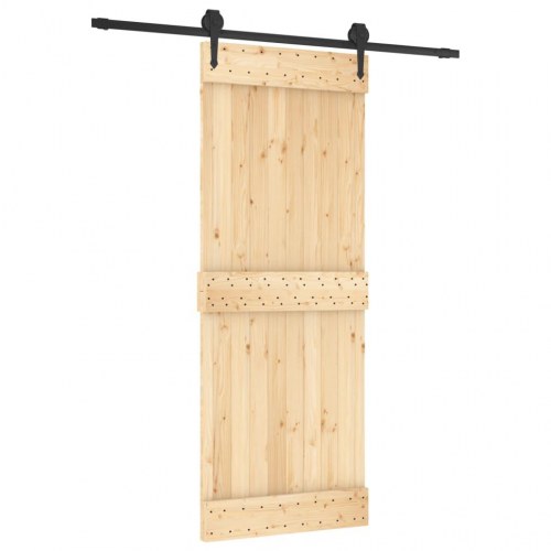 Skydedør med monteringssæt 80x210 cm massivt fyrretræ