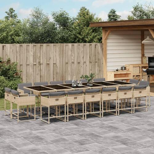 Spisebordssæt til haven 17 dele med hynder polyrattan beige