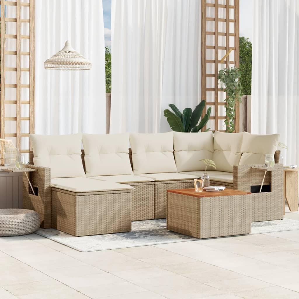 Havesofasæt 7 dele med hynder og opbevaring i polyrattan - beige billede