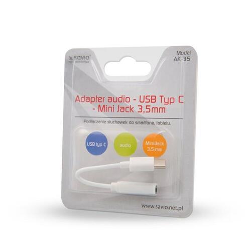 Savio USB-C til 3,5 mm jack adapter - Hvid 0,12 m (AK-35)