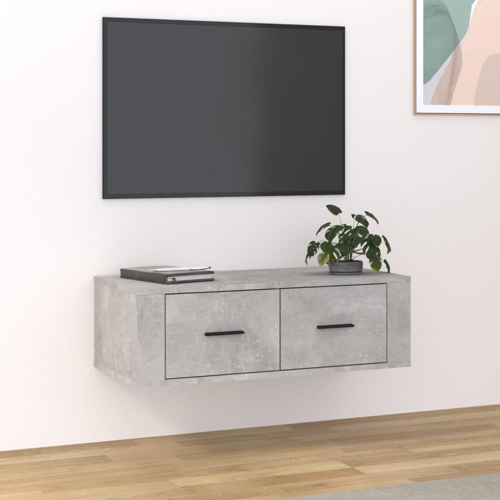 Væghængt tv-bord 80x36x25 cm konstrueret træ betongrå