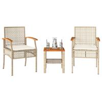 Bistrosæt 3 dele med hynder polyrattan og akacietræ beige