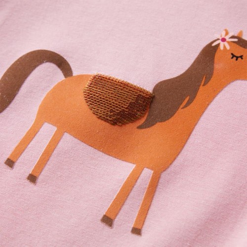 Langærmet T-shirt til børn str. 116 - lyserød med pony