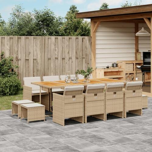 Spisebordssæt til haven 13 dele med hynder polyrattan beige