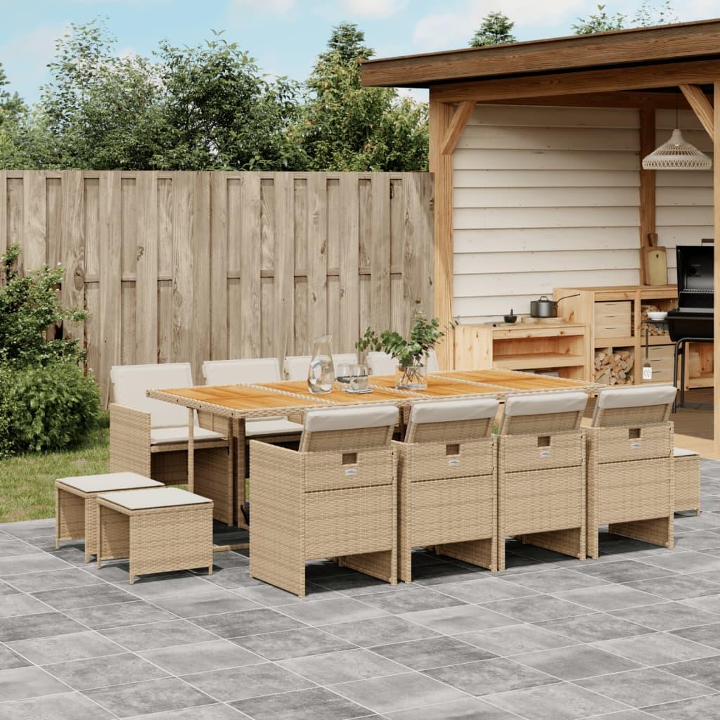 Spisebordssæt til haven 13 dele med hynder polyrattan beige