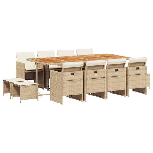 Spisebordssæt til haven 13 dele med hynder polyrattan beige