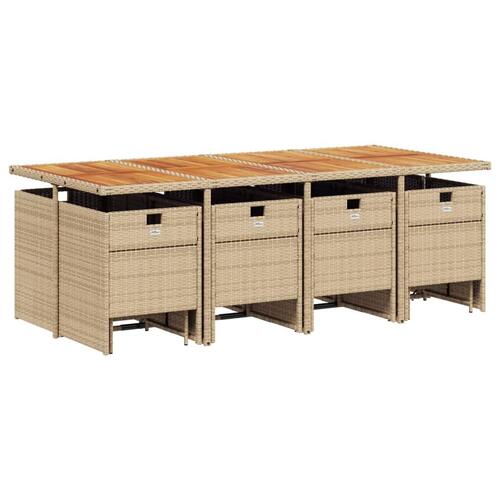 Spisebordssæt til haven 13 dele med hynder polyrattan beige