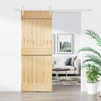 Skydedør med monteringssæt 80x210 cm massivt fyrretræ
