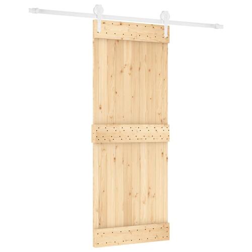 Skydedør med monteringssæt 80x210 cm massivt fyrretræ