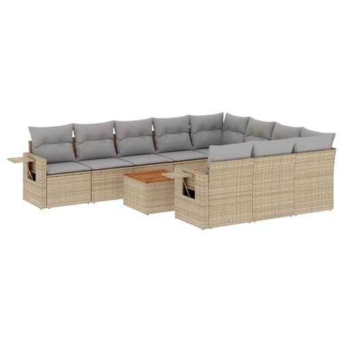 Havesofasæt 11 dele med hynder polyrattan beige