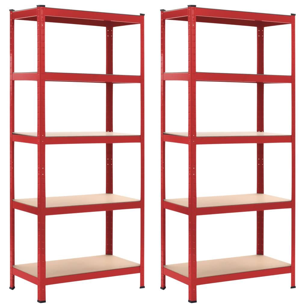 Opbevaringsreoler 2 stk. 80 x 40 x 180 cm stål MDF rød