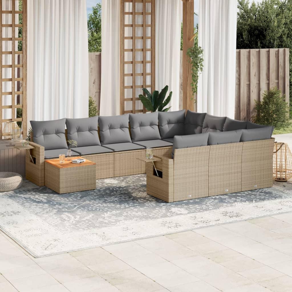 Havesofasæt 11 dele med hynder polyrattan beige