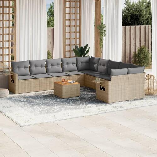 Havesofasæt 11 dele med hynder polyrattan beige