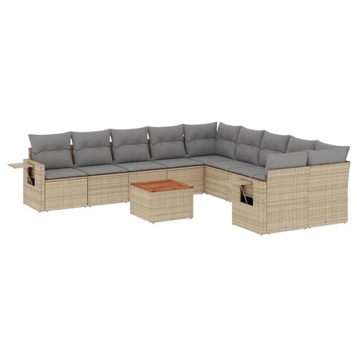 Havesofasæt 11 dele med hynder polyrattan beige