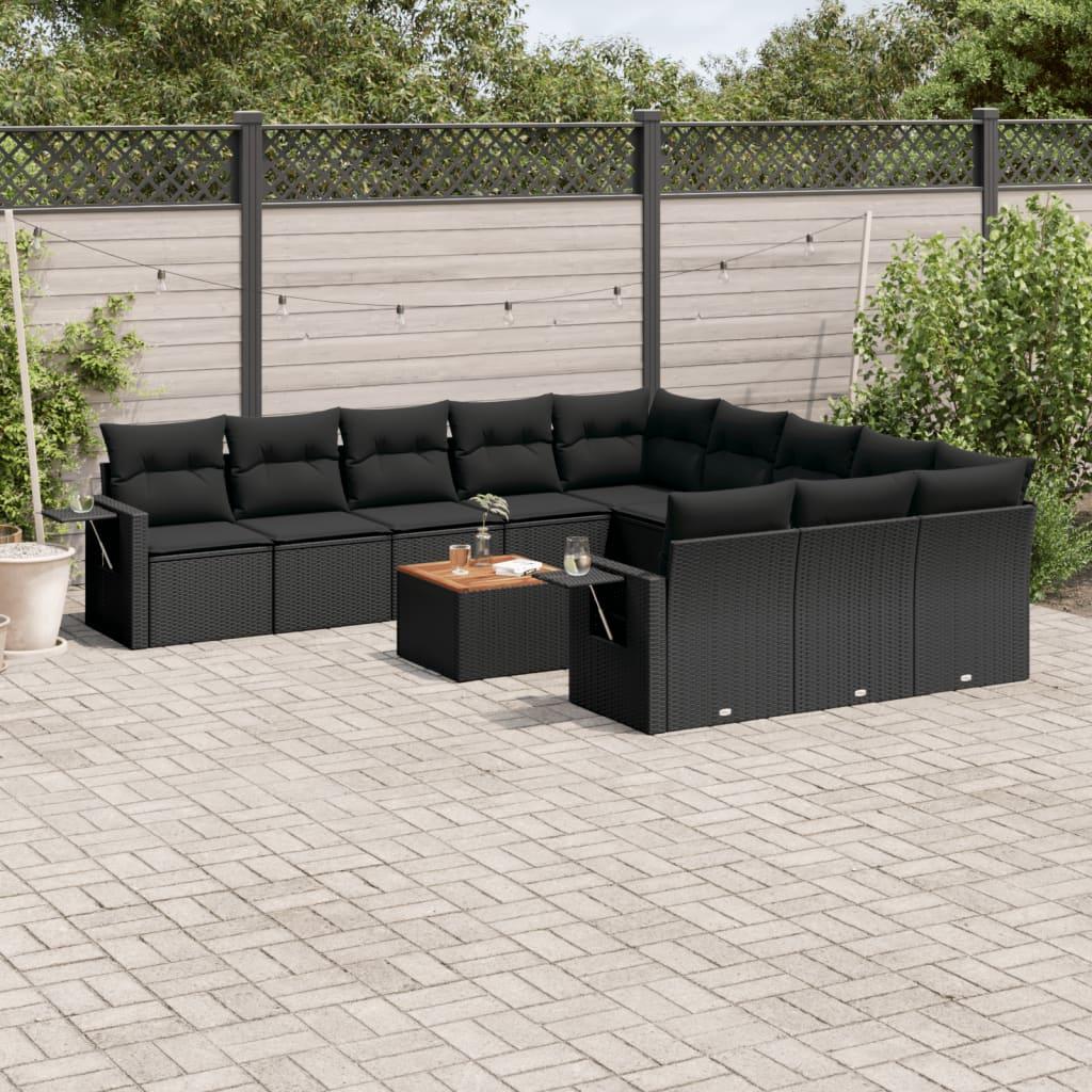 Sofasæt til haven 12 dele med hynder polyrattan sort billede