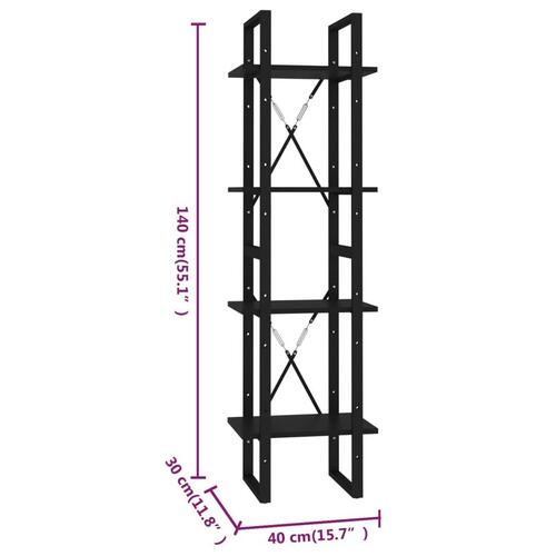 Bogreol med 4 hylder 40x30x140 cm konstrueret træ sort
