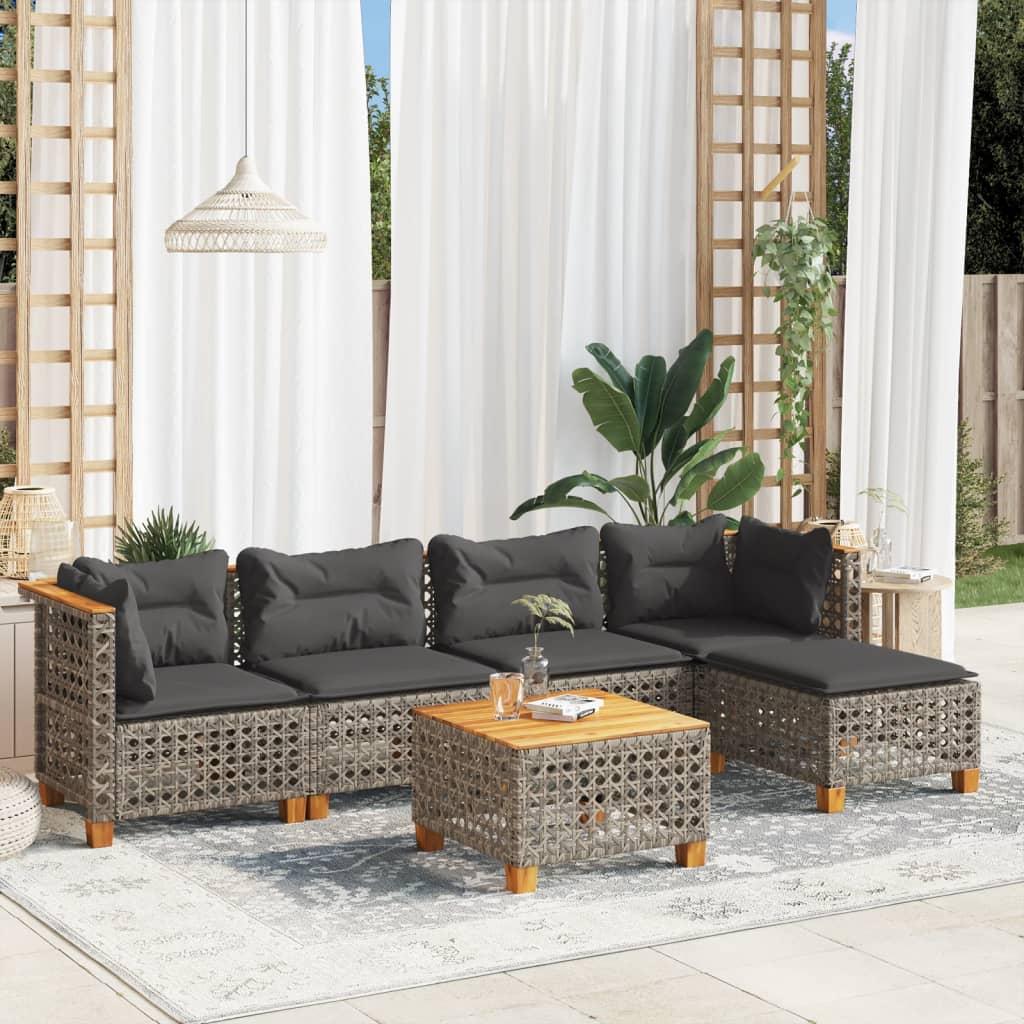 Sofasæt til haven 6 dele med hynder polyrattan grå billede