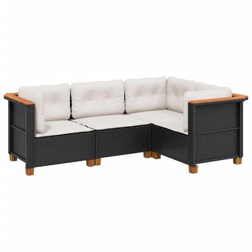 Sofasæt til haven 4 dele med hynder polyrattan sort