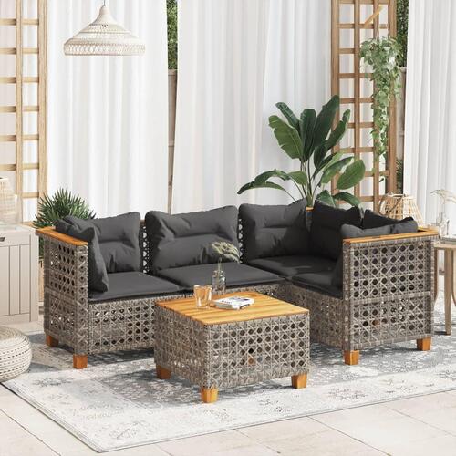 Sofasæt 5 dele med hynder polyrattan grå