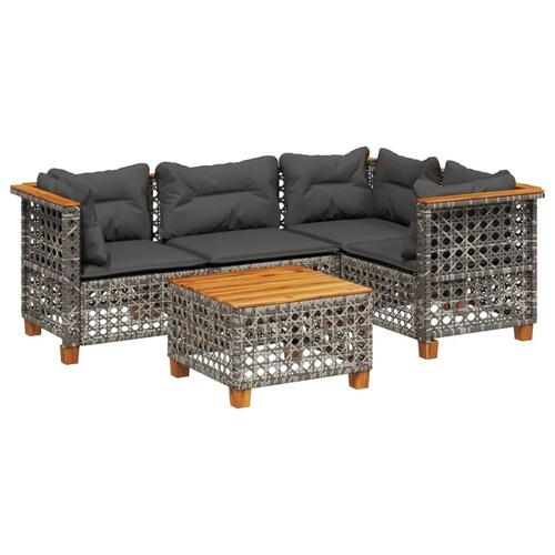 Sofasæt 5 dele med hynder polyrattan grå