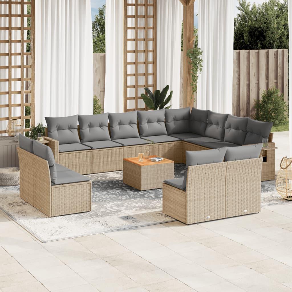 Spisebordssæt til haven 13 dele med hynder polyrattan beige