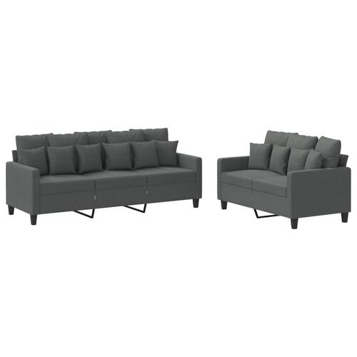 2 personers sofa med hynder stof mørkegrå