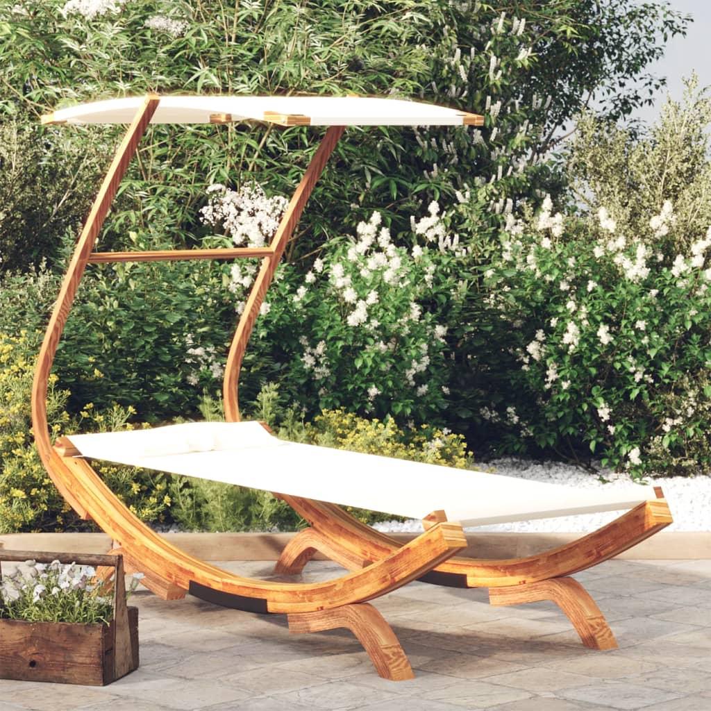Loungeseng med baldakin 100x190x134 cm bøjet træ cremefarvet