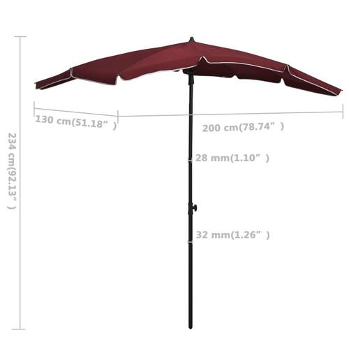 Parasol med stang 200x130 cm bordeaux