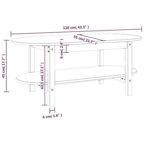 Sofabord 110x55x45 cm massivt fyrretræ hvid