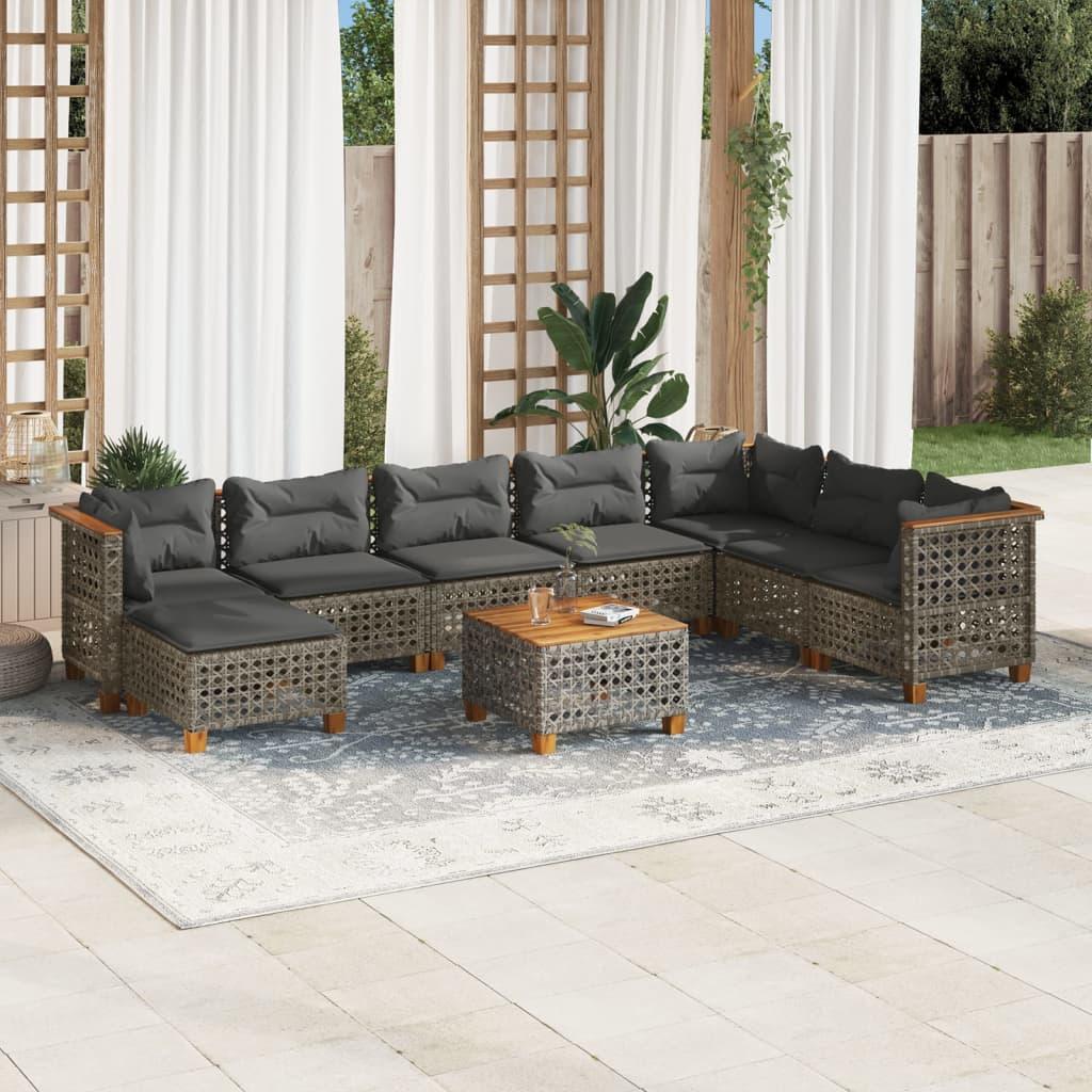 Sofasæt til haven 9 dele med hynder polyrattan grå