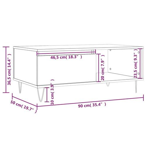 Sofabord 90x50x36,5 cm konstrueret træ grå sonoma-eg