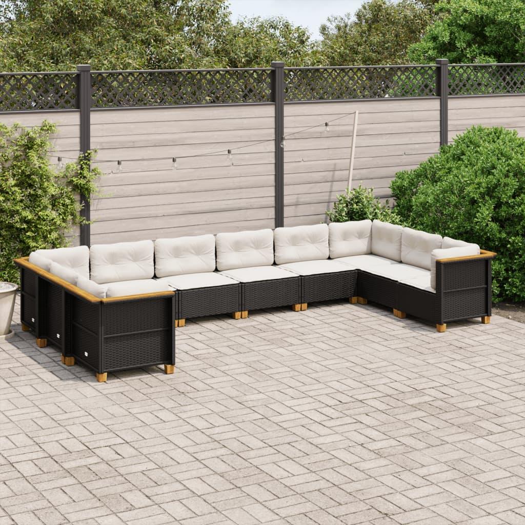 Sofasæt til haven 10 dele med hynder polyrattan sort