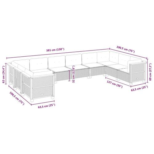 Sofasæt til haven 10 dele med hynder polyrattan sort
