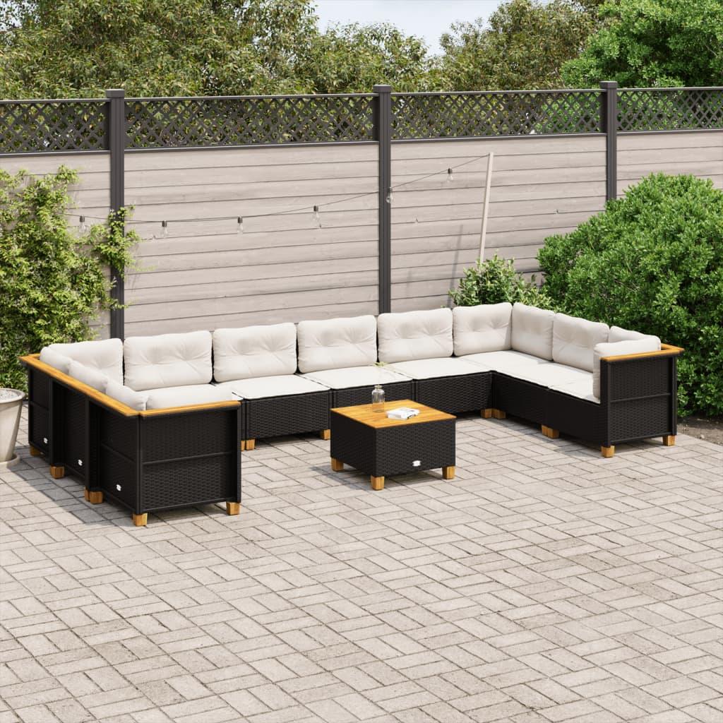 Sofasæt til haven 11 dele med hynder polyrattan sort