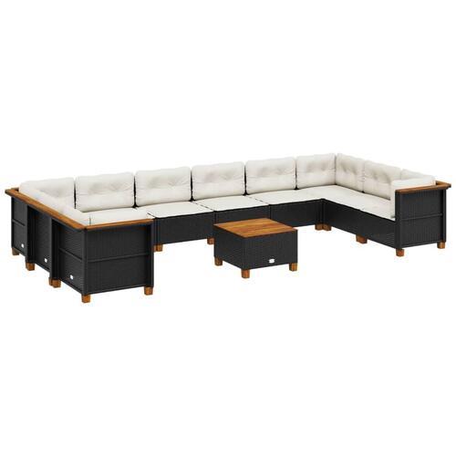 Sofasæt til haven 11 dele med hynder polyrattan sort