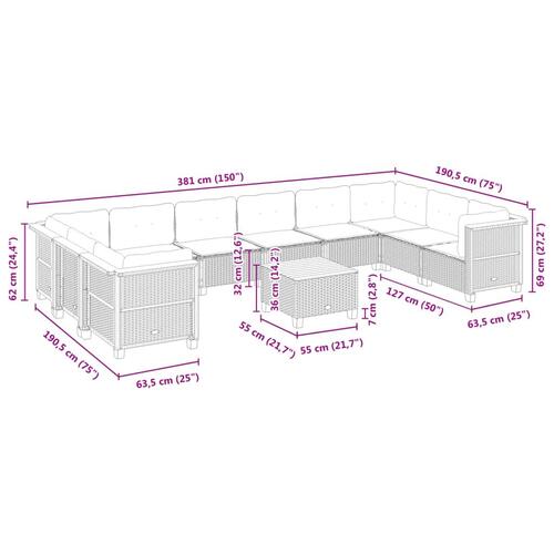 Sofasæt til haven 11 dele med hynder polyrattan sort