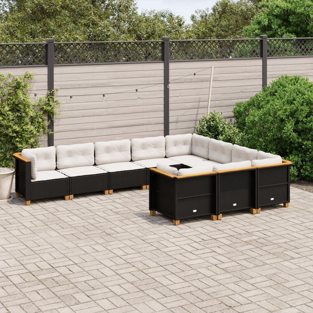 Sofasæt til haven 10 dele med hynder polyrattan sort billede