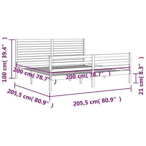 Sengeramme med sengegavl 200x200 cm massivt træ