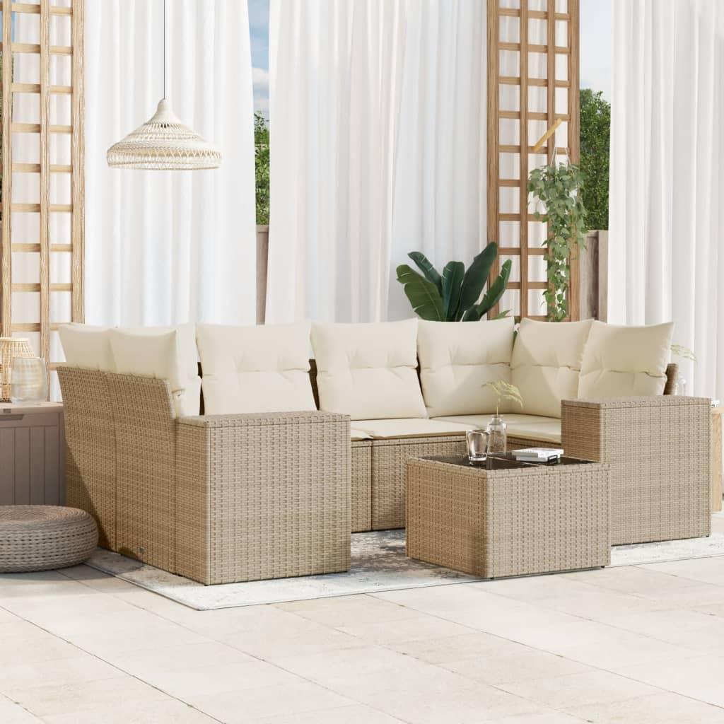 Sofasæt til haven 7 dele med hynder polyrattan beige