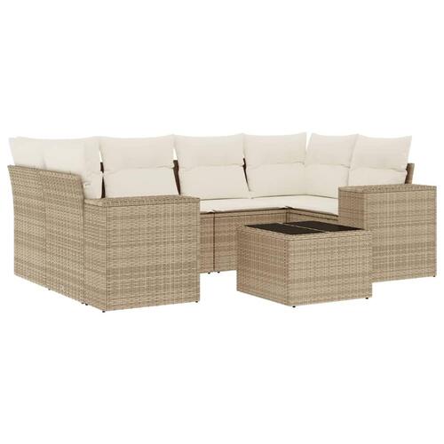 Sofasæt til haven 7 dele med hynder polyrattan beige