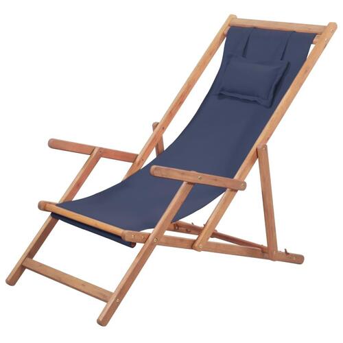 Foldbar strandstol stof og træstel blå
