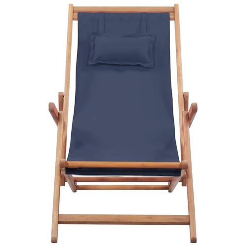 Foldbar strandstol stof og træstel blå