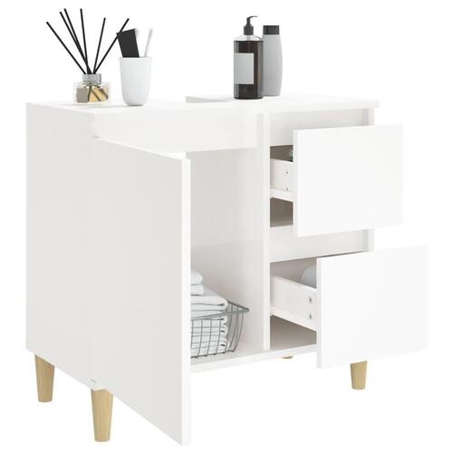 Badeværelsesskab 65x33x60 cm konstrueret træ hvid højglans
