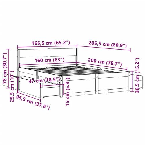 Sengeramme uden madras 160x200 cm massivt fyrretræ gyldenbrun