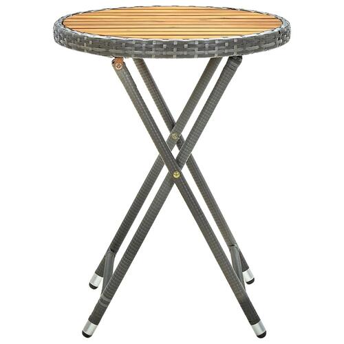 Tebord 60 cm massivt akacietræ og polyrattan grå